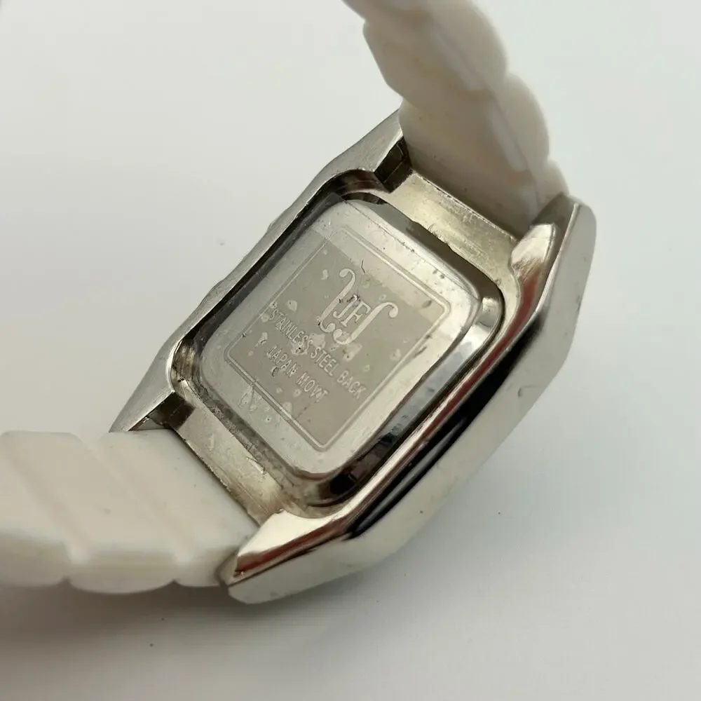 JustFab Encore Women’s Silver Case White Silicone Band Watch New Battery